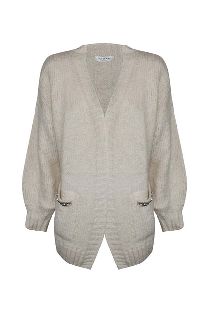 CARDIGAN MOHAIR CATENA CRISTALLI SU TASCHE