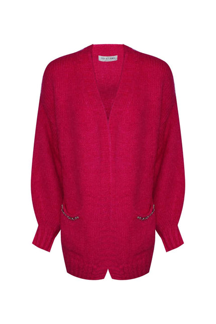 CARDIGAN MOHAIR CATENA CRISTALLI SU TASCHE