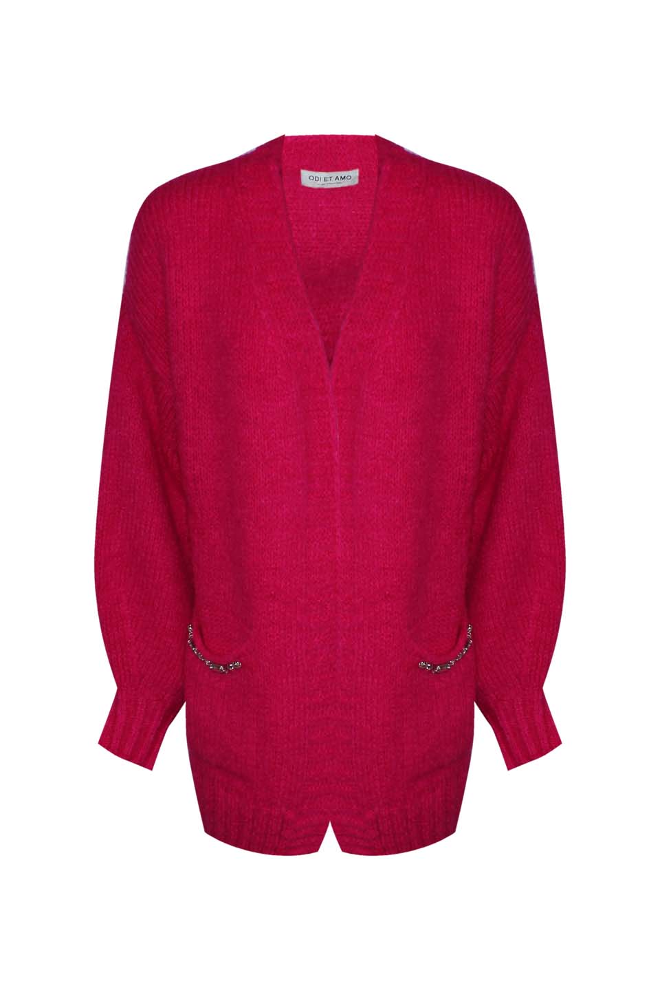CARDIGAN MOHAIR CATENA CRISTALLI SU TASCHE