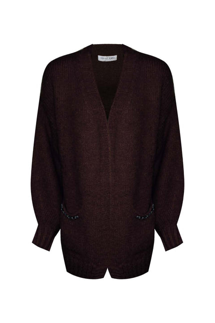 CARDIGAN MOHAIR CATENA CRISTALLI SU TASCHE