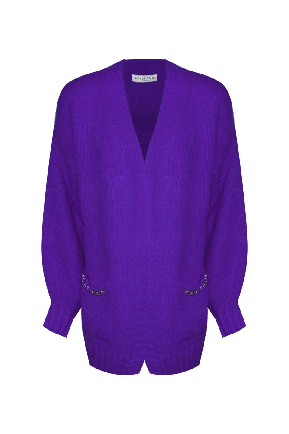 CARDIGAN MOHAIR CATENA CRISTALLI SU TASCHE