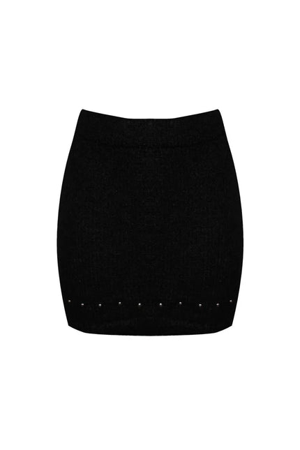 MOHAIR BLEND MINI SKIRT WITH GOLD STUDS