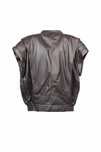OVERSIZED GENUINE LEATHER BOMBER JACKET WITH REMOVABLE SLEEVES