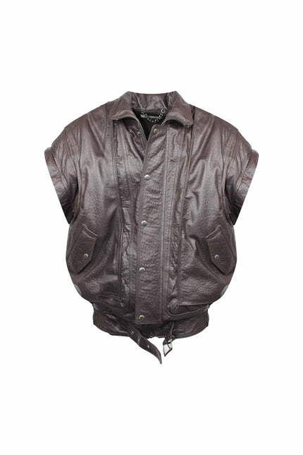 OVERSIZED GENUINE LEATHER BOMBER JACKET WITH REMOVABLE SLEEVES