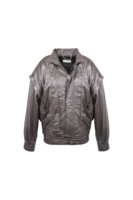 OVERSIZED GENUINE LEATHER BOMBER JACKET WITH REMOVABLE SLEEVES