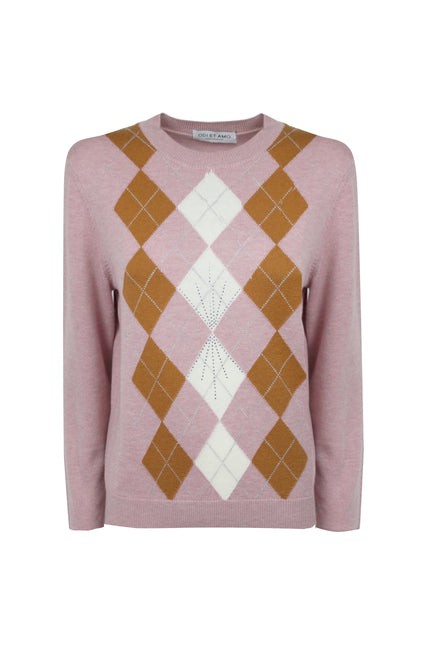 MAGLIA STILE POLO CON INTARSIO ROMBI E CRISTALLI