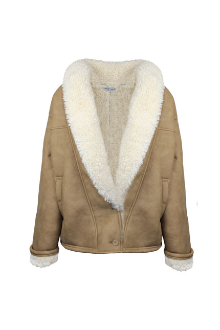 ECO-SHEARLING SHEEPSKIN WITH WIDE SHAWL COLLAR