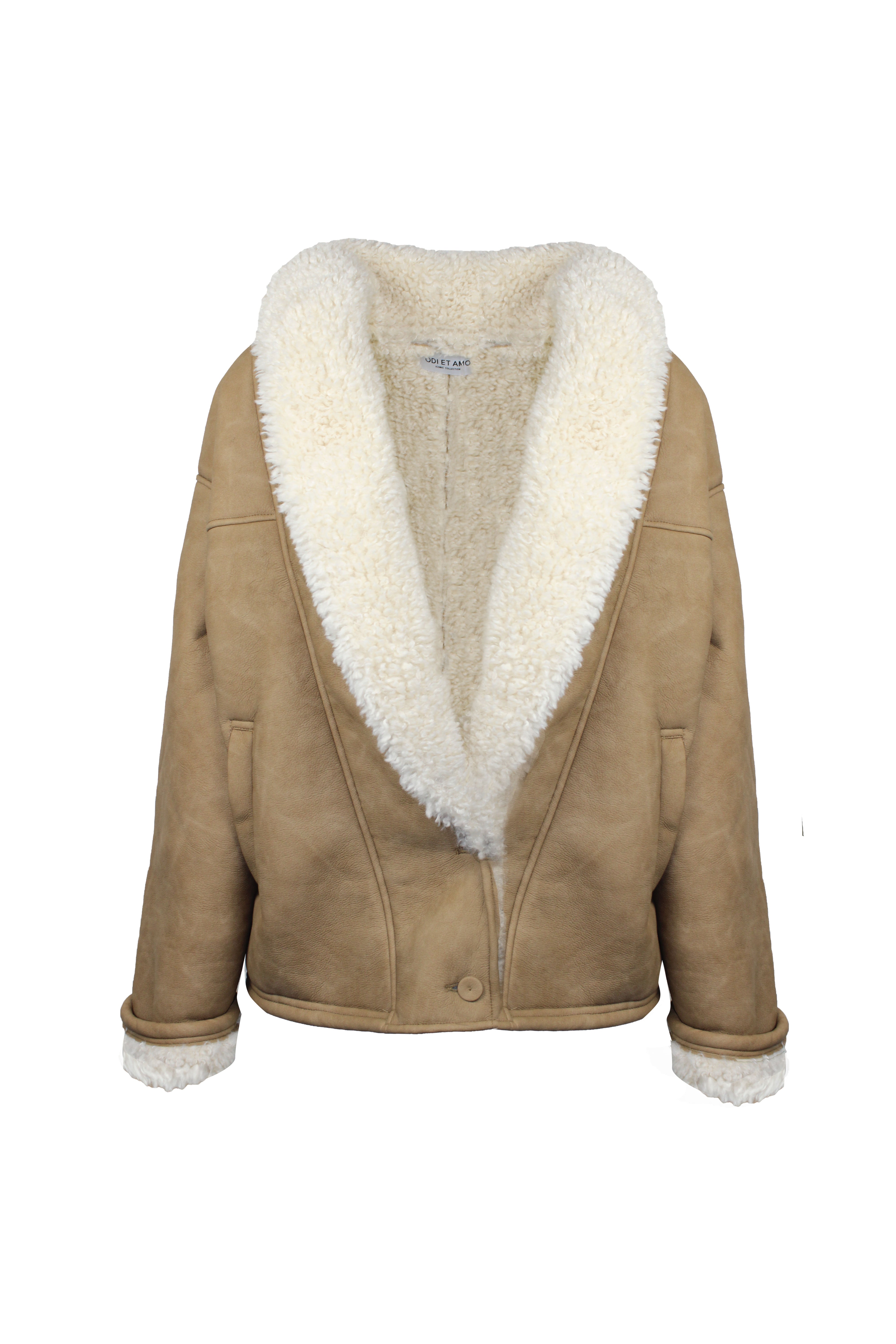 ECO-MONTONE IN SHEARLING CON AMPIO COLLO A SCIALLE