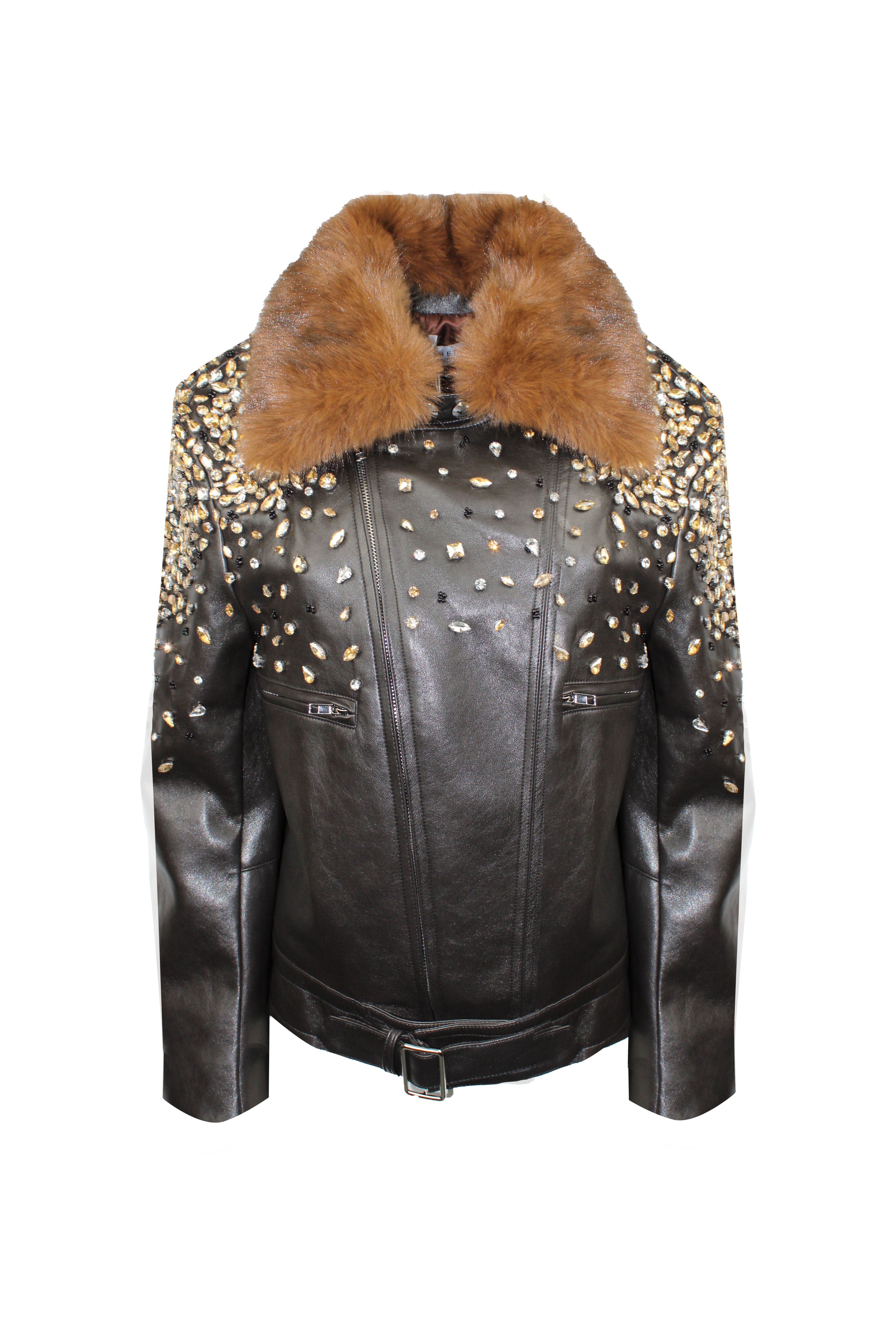 GIUBBOTTO ECOPELLE PIETRE E STRASS RICAMATE A MANO