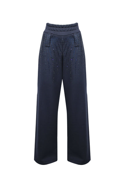 PANTALONI PALAZZO IN 100% COTONE CON STRASS