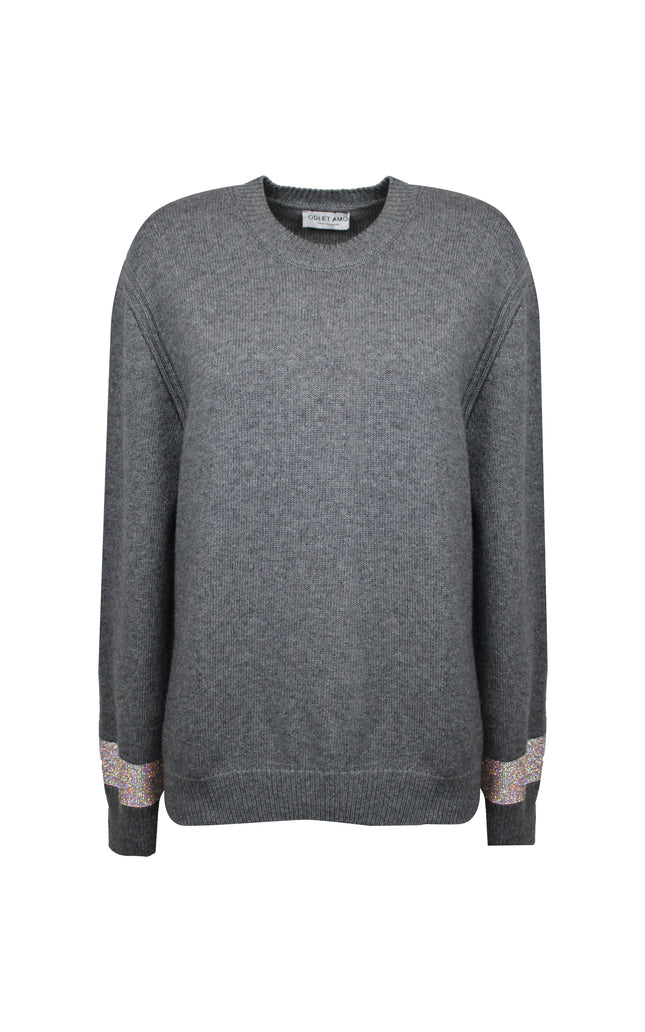 PULLOVER OVERSIZE CON BANDA STRASS SUI POLSI