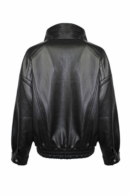 ECO-LEATHER BOMBER JACKET WITH HAND-EMBROIDERED CRYSTALS AND RHINESTONES