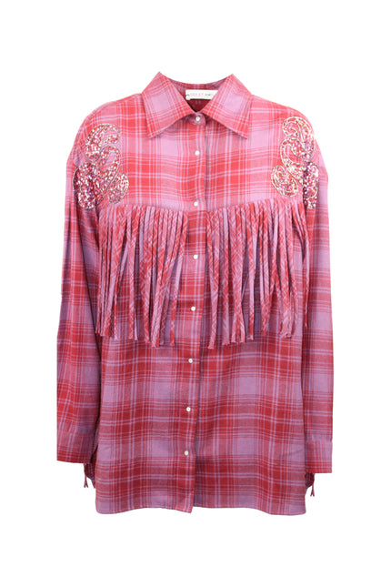 ABITO CAMICIA OVERSIZE TARTAN CON FRANGE E RICAMI