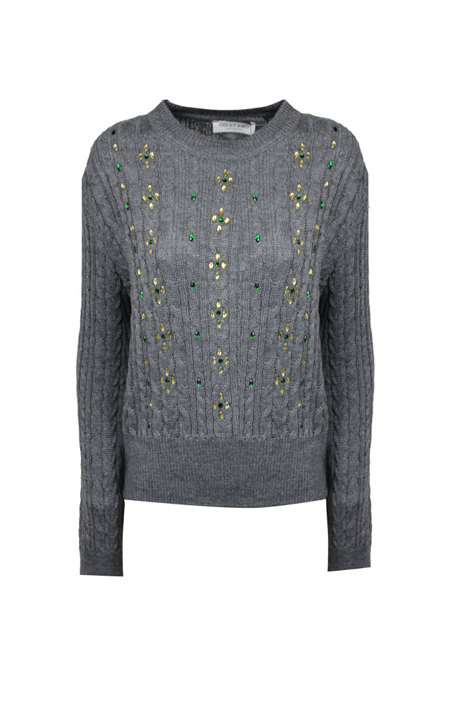 MAGLIA GIROCOLLO A TRECCIA CON STRASS
