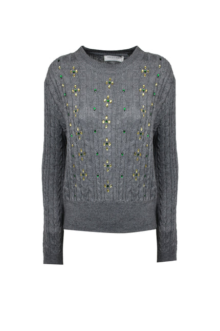 MAGLIA GIROCOLLO A TRECCIA CON STRASS