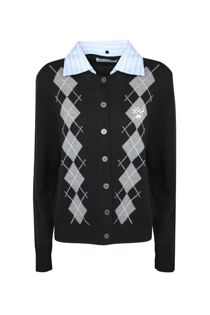 CARDIGAN IN LANA CON ROMBI GIOELLO LATO CUORE
