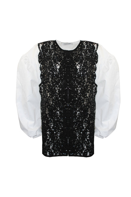 CAMICIA IN POPELINE CON PIZZO E PAILLETTES