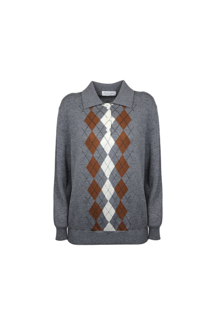 MAGLIA STILE POLO CON INTARSIO ROMBI E STRASS