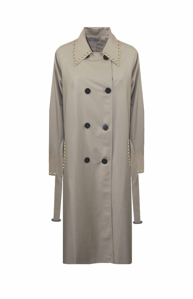 TRENCH LUNGO IN COTONE CON CINTURA E BORCHIE