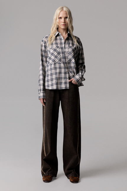 ALT Text: Trendy Italian PANTAPALAZZO DENIM TINTO VINTAGE for glamour look