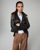 GIUBBOTTO ECOPELLE PIETRE E STRASS RICAMATI A MANO