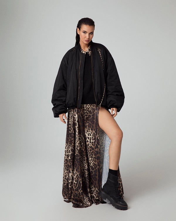 BOMBER JACKET OVERSIZE CON TASCHE E CATENA GIOIELLO