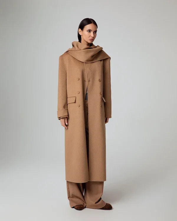 CAPPOTTO OVERSIZE CON SCIARPA  100% LANA