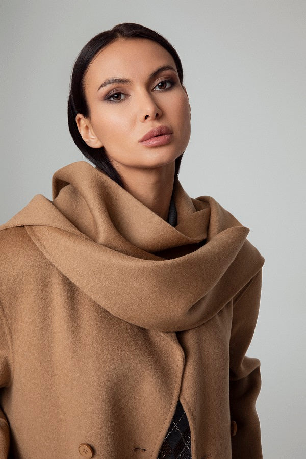CAPPOTTO OVERSIZE CON SCIARPA  100% LANA