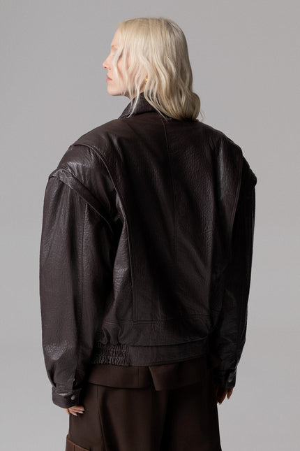 BOMBER OVERSIZE IN VERA PELLE MANICHE REMOVIBILI