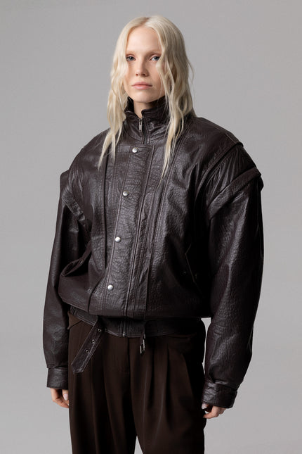 BOMBER OVERSIZE IN VERA PELLE MANICHE REMOVIBILI
