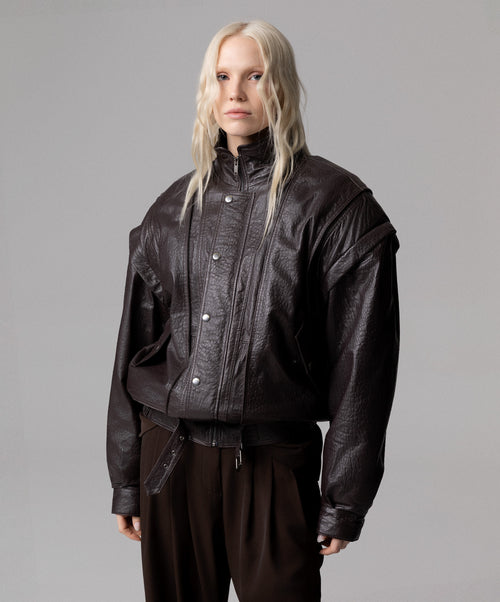 BOMBER OVERSIZE IN VERA PELLE MANICHE REMOVIBILI
