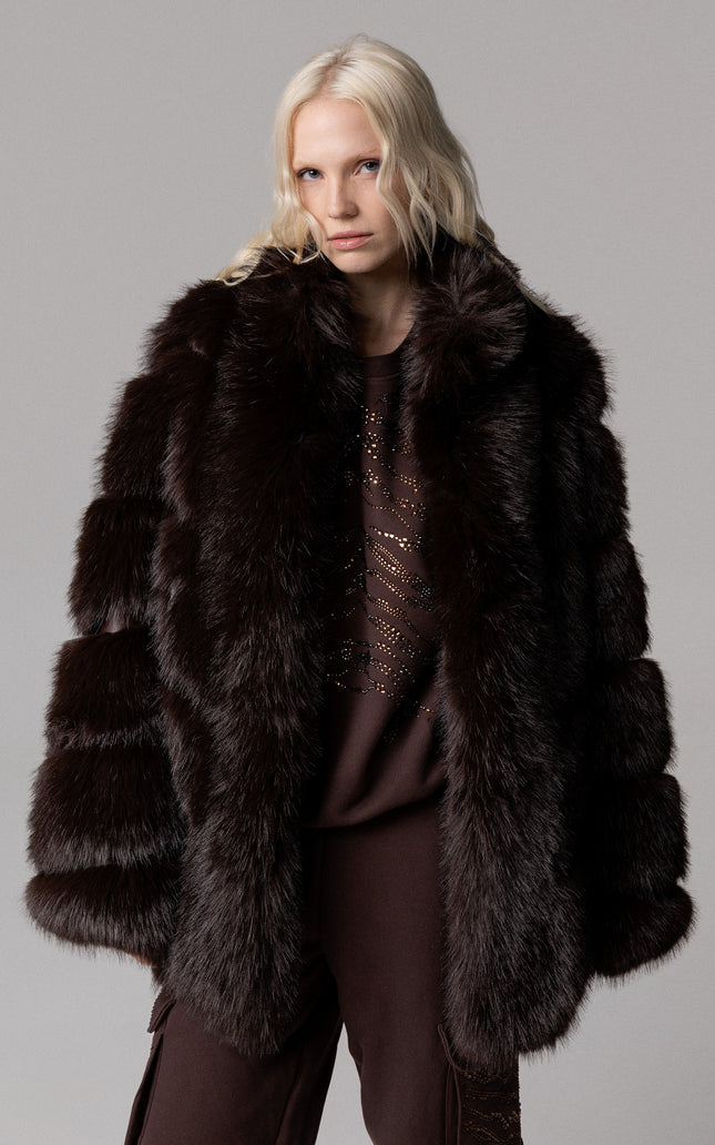 ECOPELLICCIA MARRONE OVERSIZE CON TASCHE