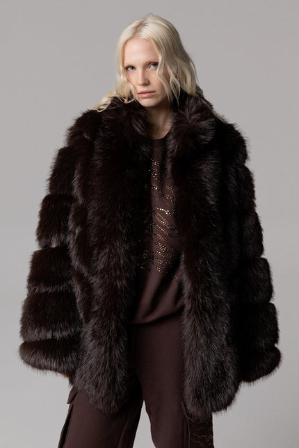 ECOPELLICCIA MARRONE OVERSIZE CON TASCHE