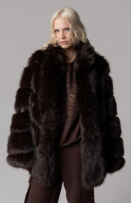 ECOPELLICCIA MARRONE OVERSIZE CON TASCHE