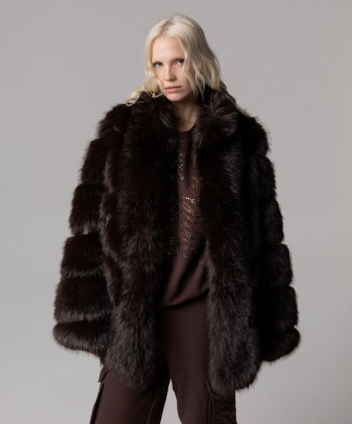ECOPELLICCIA MARRONE OVERSIZE CON TASCHE