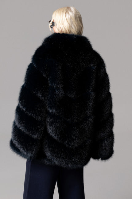 CAPPOTTO ECOPELLICCIA OVERSIZE NERO/BLU CON TASCHE