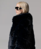 CAPPOTTO ECOPELLICCIA OVERSIZE NERO/BLU CON TASCHE