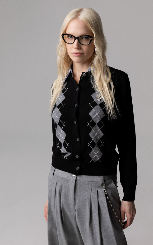 CARDIGAN IN LANA CON ROMBI GIOELLO LATO CUORE