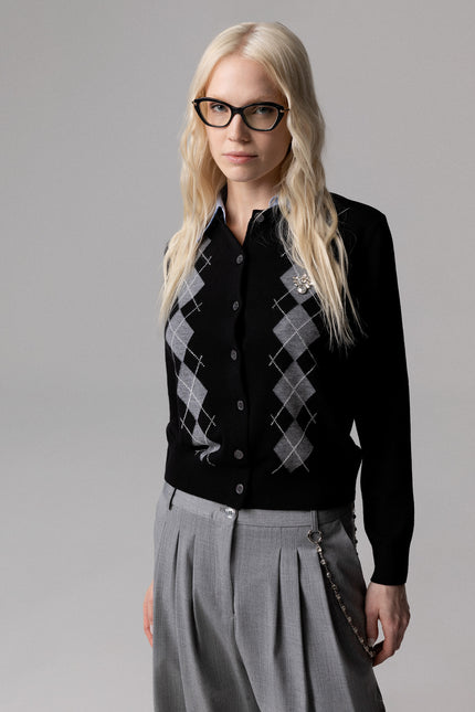 CARDIGAN IN LANA CON ROMBI GIOELLO LATO CUORE