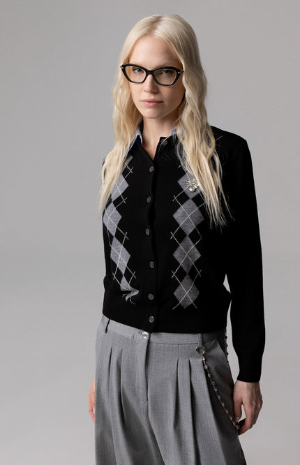 CARDIGAN IN LANA CON ROMBI GIOELLO LATO CUORE