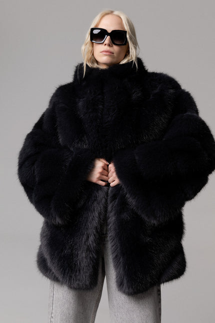 OVERSIZE FAUX FUR COAT WITH POCKETS