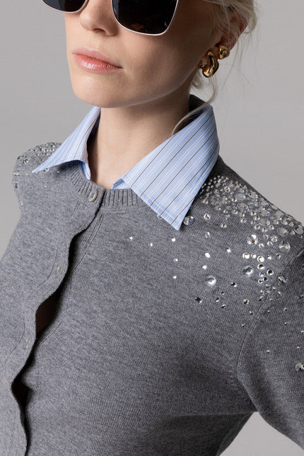 CARDIGAN COLLETTO A CAMICIA E CRISTALLI