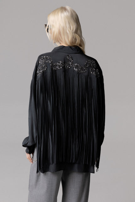 CAMICIA IN VISCOSA CON FRANGE E RICAMO A MANO