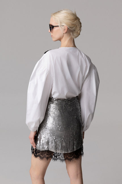 CAMICIA IN POPELINE CON PIZZO E PAILLETTES