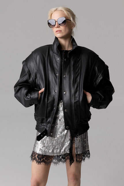 BOMBER OVERSIZE IN VERA PELLE MANICHE REMOVIBILI