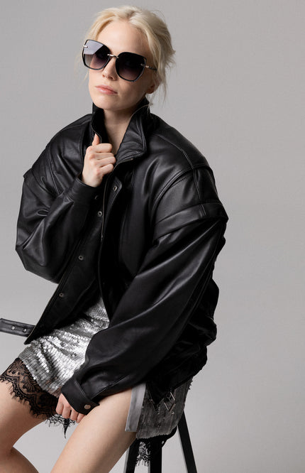 BOMBER OVERSIZE IN VERA PELLE MANICHE REMOVIBILI