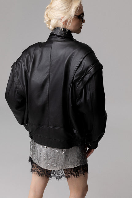 BOMBER OVERSIZE IN VERA PELLE MANICHE REMOVIBILI