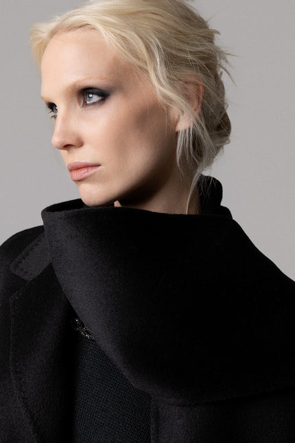 CAPPOTTO OVERSIZE 100% LANA NERO CON SCIARPA