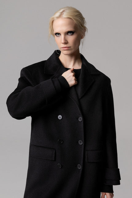 CAPPOTTO OVERSIZE 100% LANA NERO CON SCIARPA