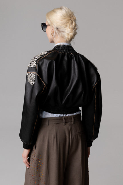 BOMBER  ECO‐PELLE STRASS RICAMATI A MANO